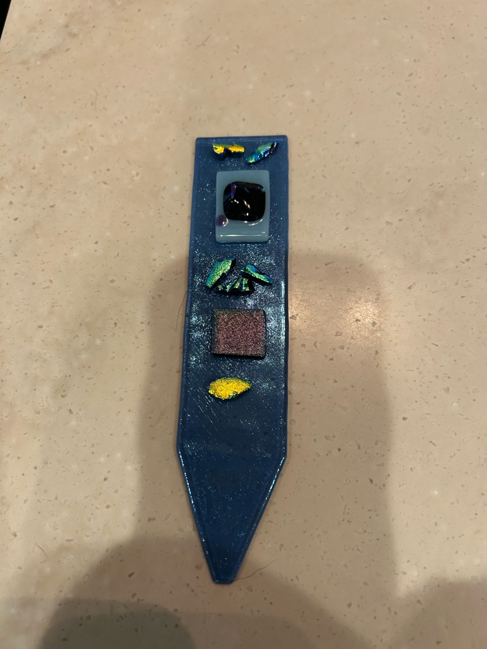 Glass Plant Stake - Teal with Iridescent Accents